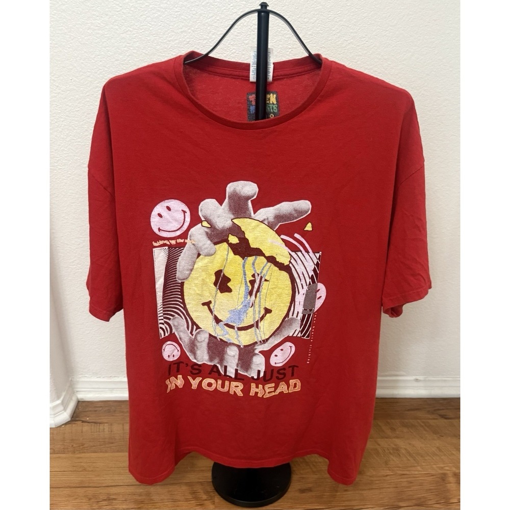 Teen Hearts Clothing Red Graphic Tee Shirt XL Its All Just In Your Head Y2K Alt